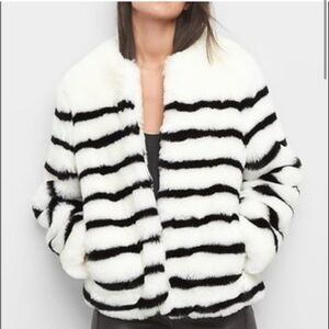 GAP Black and White Teddy Jacket Cozy Striped Design